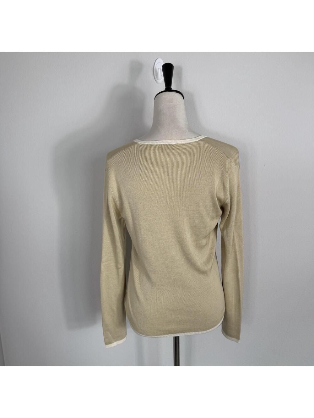 Ann Taylor Women's Sweater Silk Cardigan Casual Grandma Chic Beige Gold Medium - Picture 3 of 4